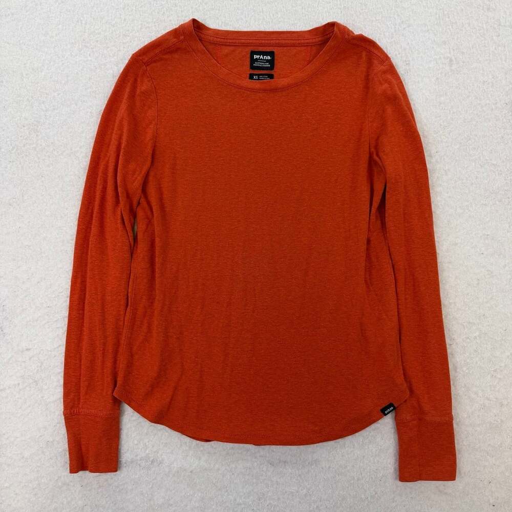 prAna Cozy Up Orange Hemp Blend Long Sleeve Tee Size XS